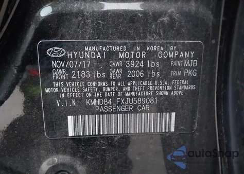 2018 Hyundai Elantra Sel from USA, damaged, VIN KMHD84LFXJU589081